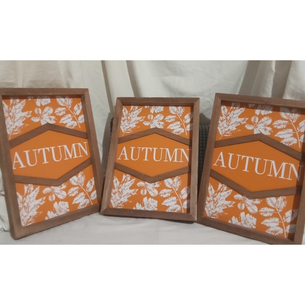 Autumn Sign Autumn Themed Framed Wall Art Set Of Three Wooden Farmhouse Rustic